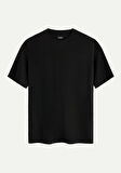 Unisex Bisiklet Yaka %100 Organik Pamuklu Kalın Dokulu Moon Baskılı Oversize T-shirt - SİYAH