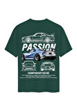 Unisex Bisiklet Yaka %100 Organik Pamuklu Kalın Dokulu Passion Baskılı Oversize T-shirt - KOYU YEŞİL