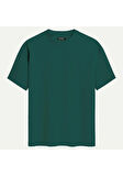Unisex Bisiklet Yaka %100 Organik Pamuklu Kalın Dokulu Porsche 911 Baskılı Oversize T-shirt - KOYU YEŞİL