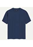 Unisex Bisiklet Yaka %100 Organik Pamuklu Kalın Dokulu Porsche 911 Baskılı Oversize T-shirt - LACİVERT