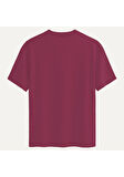 Unisex Bisiklet Yaka %100 Organik Pamuklu Kalın Dokulu Rose Baskılı Oversize T-shirt - BORDO