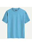 Unisex Bisiklet Yaka %100 Organik Pamuklu Kalın Dokulu Sally Baskılı Oversize T-shirt - MAVİ