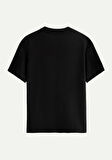 Unisex Bisiklet Yaka %100 Organik Pamuklu Kalın Dokulu Skull Baskılı Oversize T-shirt - SİYAH