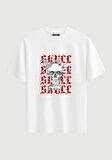 Unisex Bisiklet Yaka %100 Organik Pamuklu Kalın Dokulu Skull Baskılı Oversize T-shirt - BEYAZ