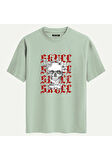 Unisex Bisiklet Yaka %100 Organik Pamuklu Kalın Dokulu Skull Baskılı Oversize T-shirt - BEJ