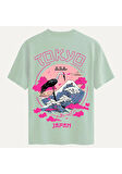 Unisex Bisiklet Yaka %100 Organik Pamuklu Kalın Dokulu Tokyo Baskılı Oversize T-shirt - BEJ