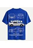 Unisex Bisiklet Yaka %100 Organik Pamuklu Kalın Dokulu Toyota Supra mk4 Baskılı Oversize T-shirt - SAKS MAVİSİ