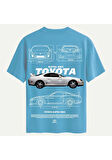 Unisex Bisiklet Yaka %100 Organik Pamuklu Kalın Dokulu Toyota Supra mk4 Baskılı Oversize T-shirt - MAVİ