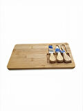 Doğal Bambu Bıçaklı Peynir Servis Sunum Tabağı Kahvaltı Sunum Tahtası Seti 4 Parça 30x17 Cm