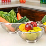 Paslanmaz Çelik Kulplu Tel Çok Amaçlı Makarna Un Meyve Sebze 2'li Süzgeç 26 22  Cm