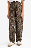 Kız Çocuk Barrel Fit Leopar Desenli Pantolon