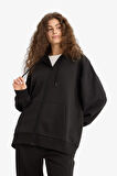 Oversize Geniş Kalıp Kapüşonlu Fermuarlı Sweatshirt