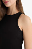 Bodycon Vücudu Saran Halter Yaka Fitilli Kaşkorse Kolsuz Maxi Siyah Elbise