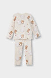 Kız Bebek Pijama Takımı Ayı Baskılı Uzun Kollu Fitilli Kaşkorse Üst Uzun Alt