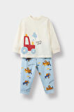 Erkek Bebek 4'lü Pijama Takımı Uçak Baskılı Uzun Kollu Penye Üst Uzun Alt