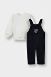 Erkek Bebek 2'li Takım Basic Düz Sweatshirt Fitilli Kadife Salopet