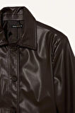 Regular Fit Bebe Yaka Suni Deri Blazer Ceket