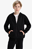 	Erkek Çocuk Kapüşonlu Basic Düz Okul Fermuarlı Sweatshirt