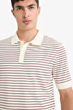 Standart Fit Polo Yaka Triko Çizgili Kısa Kollu Tişört