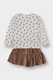 Kız Bebek 3'lü Takım Çiçek Desenli Fitilli Kaşkorse Uzun Kollu Tişört Kadife Etek Külotlu Çorap