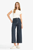 Culotte Yüksek Bel Uzun Jean Yıkamalı Pantolon