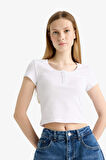 Coool Fitted Yuvarlak Yaka Fitilli Kaşkorse Kısa Kollu Beyaz Tişört