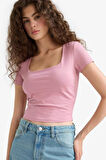 Fitted U Yaka Basic Düz Kısa Kollu Tişört