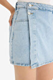 Yüksek Bel Jean Şort Etek