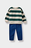 Erkek Bebek 2'li Takım Çizgili Sweatshirt Jean Pantolon