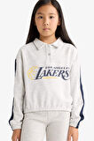 Kız Çocuk NBA Los Angeles Lakers Relax Fit Polo Yaka Sweatshirt