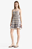 Coool Kareli Askılı Askılı Mini Elbise