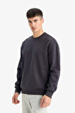 Relax Fit Bisiklet Yaka Kalın İçi Yumuşak Tüylü Basic Düz Sweatshirt