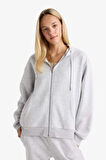Relax Fit Kapüşonlu Basic Düz Kalın Fermuarlı Sweatshirt
