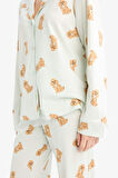 Pijama Takımı Regular Fit Köpek Desenli Uzun Kollu Üst Uzun Alt-Fall in Love 