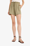 Normal Esnek Belli Cepli Krinkıl Viskon Şort