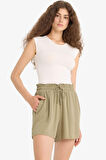 Normal Esnek Belli Cepli Krinkıl Viskon Şort