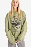 Overshirt Fit Kapüşonlu Baskılı Sweatshirt