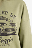 Overshirt Fit Kapüşonlu Baskılı Sweatshirt
