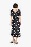 DeFacto V Yaka Saten Puantiyeli Kısa Kollu Midi Elbise F6037AX25SMBK81