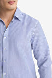 Modern Fit Polo Yaka Çizgili Krinkıl Uzun Kollu Gömlek