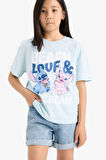 Kız Çocuk Disney Lilo & Stitch Relax Fit Bisiklet Yaka Kısa Kollu Tişört