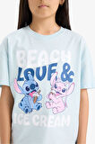 Kız Çocuk Disney Lilo & Stitch Relax Fit Bisiklet Yaka Kısa Kollu Tişört