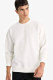 Relax Fit Bisiklet Yaka Kalın İçi Yumuşak Tüylü Basic Düz Sweatshirt