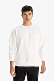Relax Fit Bisiklet Yaka Kalın İçi Yumuşak Tüylü Basic Düz Sweatshirt