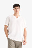 %100 Pamuk Regular Fit Yazlık V Yaka Pamuklu Kısa Kollu Gömlek