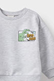 Erkek Bebek Bisiklet Yaka Dinozor Baskılı İçi Yumuşak Tüylü Sweatshirt