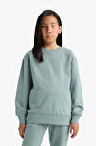 Kız Çocuk Relax Fit Bisiklet Yaka Basic Düz Sweatshirt