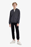 	Erkek Çocuk Kapüşonlu Basic Düz Okul Fermuarlı Sweatshirt