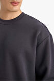Relax Fit Bisiklet Yaka Kalın İçi Yumuşak Tüylü Basic Düz Sweatshirt