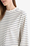 Regular Fit Bisiklet Yaka Uzun Kollu Çizgili Tunik